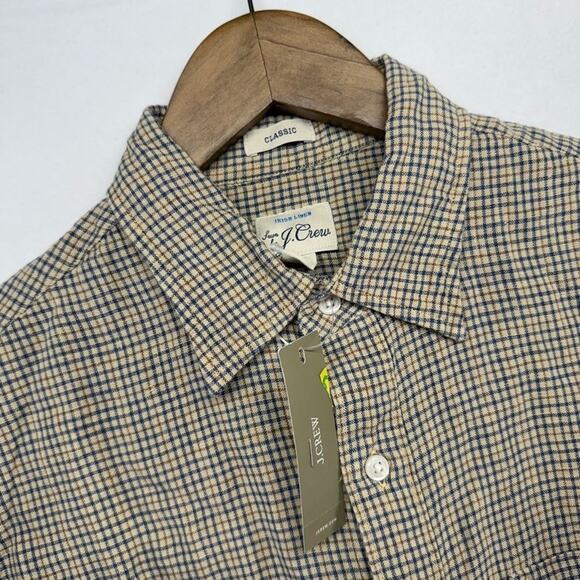 J Crew Shirt Men's Small Brown Linen Baird Mcnutt Irish Point Houndstooth NEW - Picture 1 of 12
